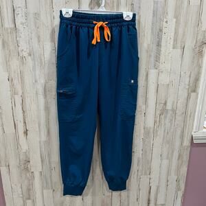 Figs Women's Teal Track Joggers with Orange Drawstring